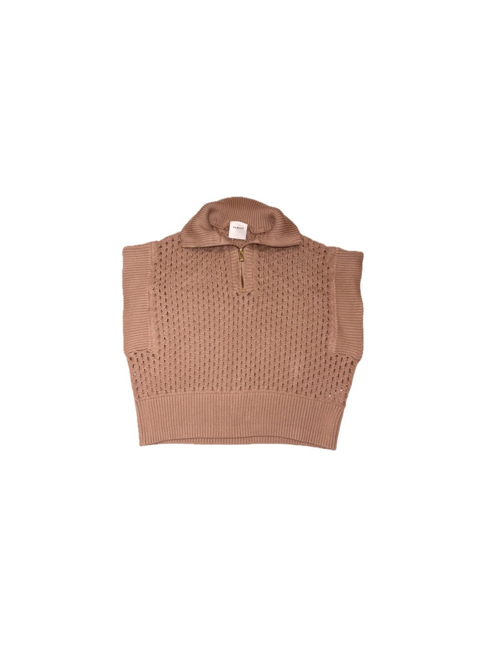 Varley Women’s Gaines Half Zip Cotton True Knit Vest in Rawhide Tan - Medium